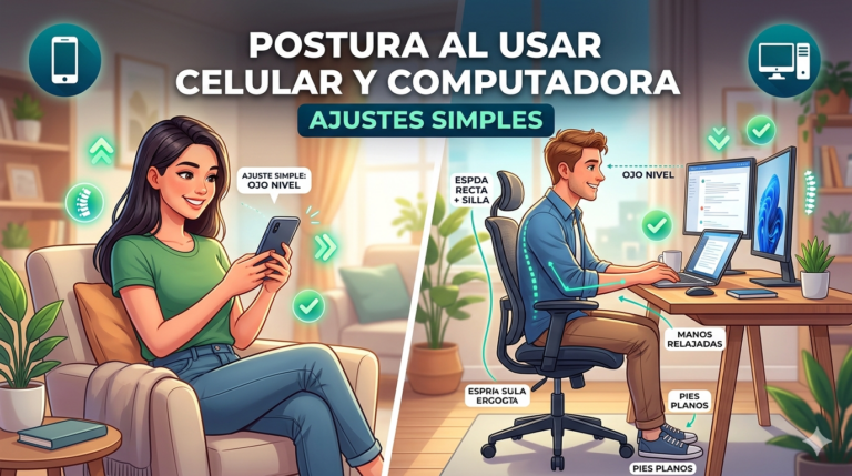 Postura al usar celular y computadora: ajustes simples